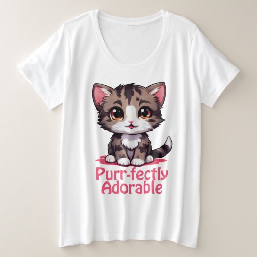 Gesponnen-perfect Schattig Chibi Kawaii Kitten in  Grote Maat T-shirt (Design voorkant)