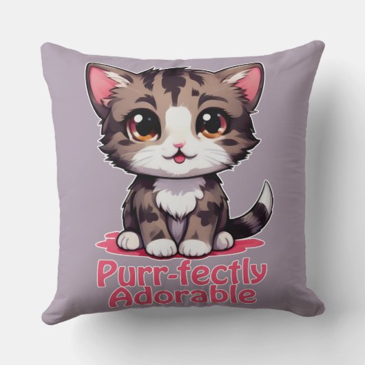 Gesponnen-perfect Schattig Chibi Kawaii Kitten in Kussen (Achterkant)