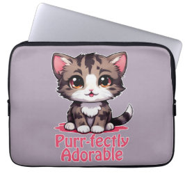 Gesponnen-perfect Schattig Chibi Kawaii Kitten in  Laptop Sleeve