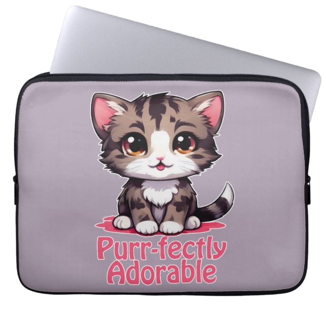 Gesponnen-perfect Schattig Chibi Kawaii Kitten in  Laptop Sleeve (Voorkant)
