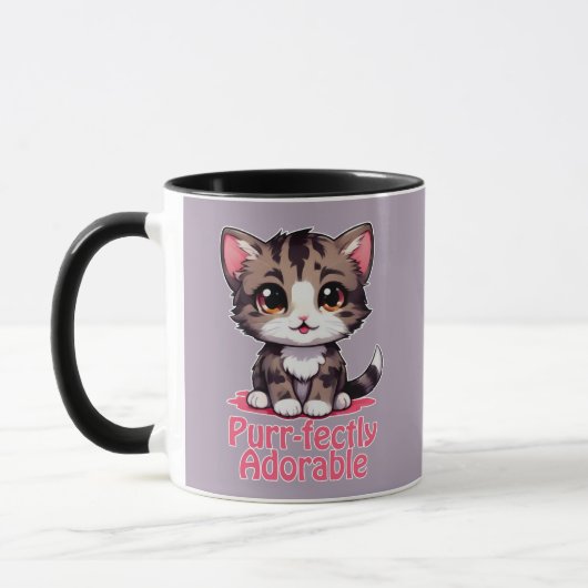 Gesponnen-perfect Schattig Chibi Kawaii Kitten in  Mok (Links)