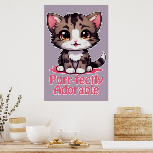 Gesponnen-perfect Schattig Chibi Kawaii Kitten in  Poster (Keuken)