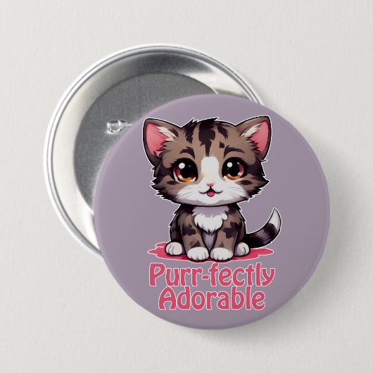 Gesponnen-perfect Schattig Chibi Kawaii Kitten in Ronde Button 7,6 Cm (Voorkant /achterkant)