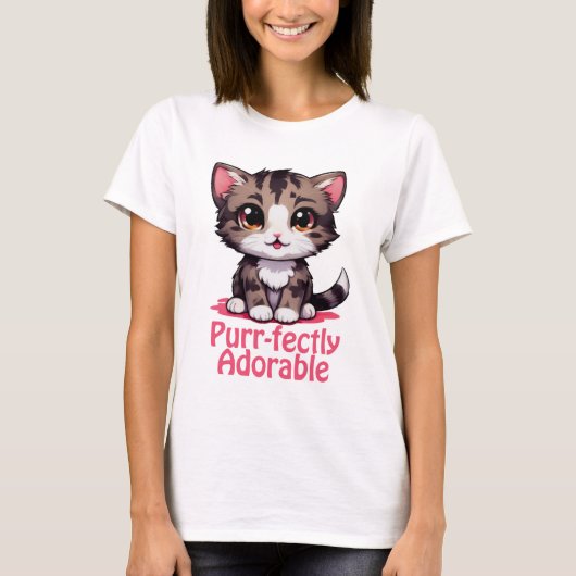 Gesponnen-perfect Schattig Chibi Kawaii Kitten in  T-shirt (Voorkant)
