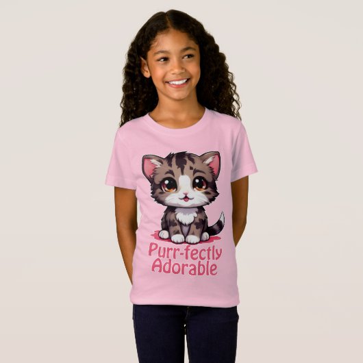 Gesponnen-perfect Schattig Chibi Kawaii Kitten in T-shirt (Voorkant volledig)