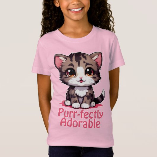 Gesponnen-perfect Schattig Chibi Kawaii Kitten in T-shirt (Voorkant)
