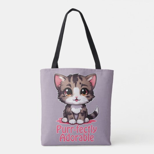 Gesponnen-perfect Schattig Chibi Kawaii Kitten in  Tote Bag (Achterkant)