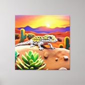 Gespot Gecko Woestijn Zonsondergang Canvas Afdruk (Voorkant)