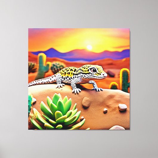 Gespot Gecko Woestijn Zonsondergang Canvas Afdruk (Voorkant)