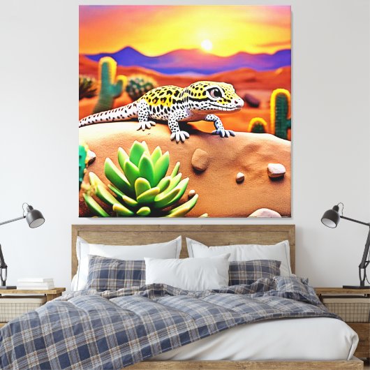 Gespot Gecko Woestijn Zonsondergang Canvas Afdruk (Insitu (Slaapkamer))