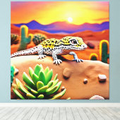 Gespot Gecko Woestijn Zonsondergang Canvas Afdruk (Insitu (Houten vloer))