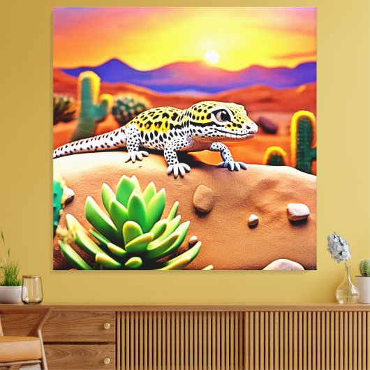 Gespot Gecko Woestijn Zonsondergang Canvas Afdruk (Insitu (Woonkamer))