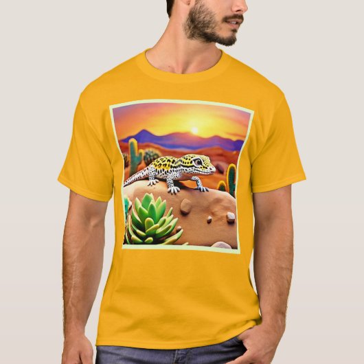 Gespot Gecko Woestijn Zonsondergang T-shirt (Voorkant)