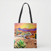Gespot Gecko Woestijn Zonsondergang Tote Bag (Voorkant)