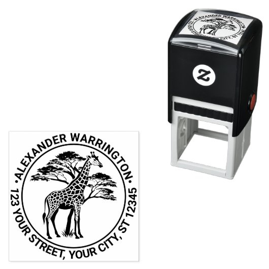 Gespot Giraffe door Tree #2 Naam Adres Zelfinktende Stempel (In situ)