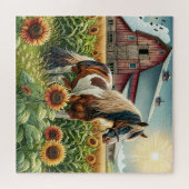 Gespot paard, rustieke schuur, zonsopgang op Boerd Legpuzzel (Horizontaal)