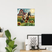 Gespot paard, rustieke schuur, zonsopgang op Boerd Poster (Thuiskantoor)