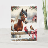 Gespot Pinto Paard en Kardinalen Gepersonaliseerd Feestdagen Kaart (Voorkant)