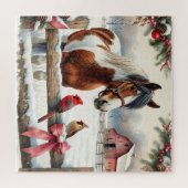 Gespot Pinto Paard en Kardinalen Kerst Legpuzzel (Horizontaal)