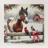 Gespot Pinto Paard en Kardinalen Kerst Legpuzzel (Verticaal)