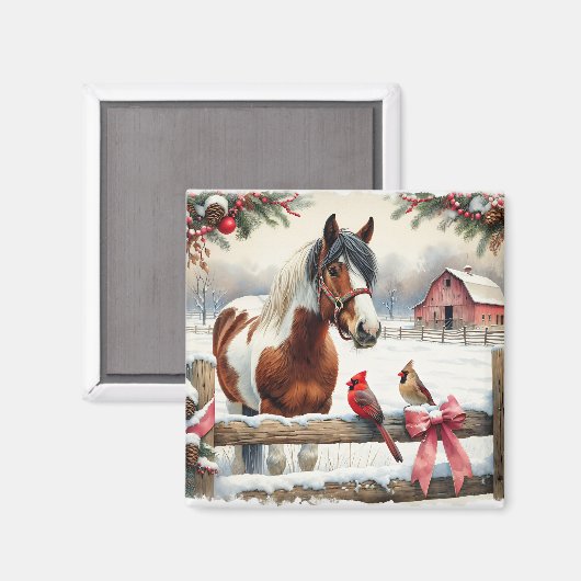 Gespot Pinto Paard en Kardinalen Kerst Magneet (Voorkant / Achterkant)