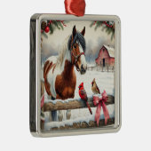 Gespot Pinto Paard en Kardinalen Kerst Metalen Ornament (Rechts)