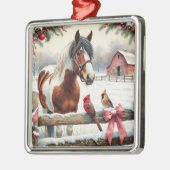 Gespot Pinto Paard en Kardinalen Kerst Metalen Ornament (Links)