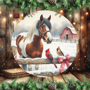 Gespot Pinto Paard en Kardinalen Kerst Ronde Sticker