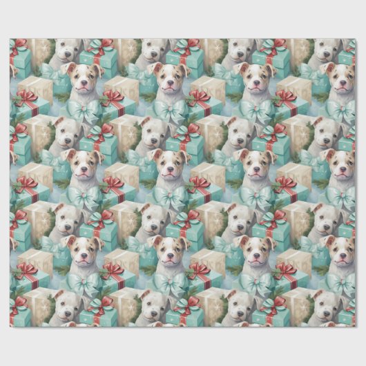 Gespot PitBull Pups Seafoam Groene Kerst Cadeaupapier (Vlak)