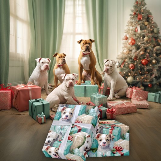 Gespot PitBull Pups Seafoam Groene Kerst Cadeaupapier