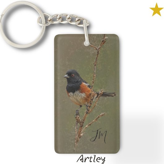 Gespot Towhee Vogel Schilderen Custom Initialen Sleutelhanger