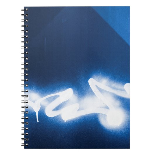 Gespoten graffiti op blauwe metaal notitieboek (Voorkant)