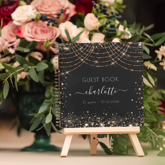 Gesprek zwarte goudglitter monogram notitieboek