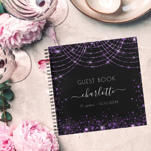 Gesprek zwarte paarse glitter-monogram notitieboek
