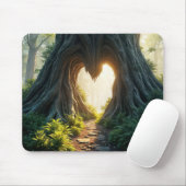 Gesprongen hartvormig gat in boomstam muismat (Met muis)