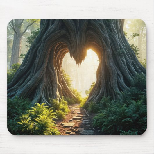 Gesprongen hartvormig gat in boomstam muismat (Voorkant)