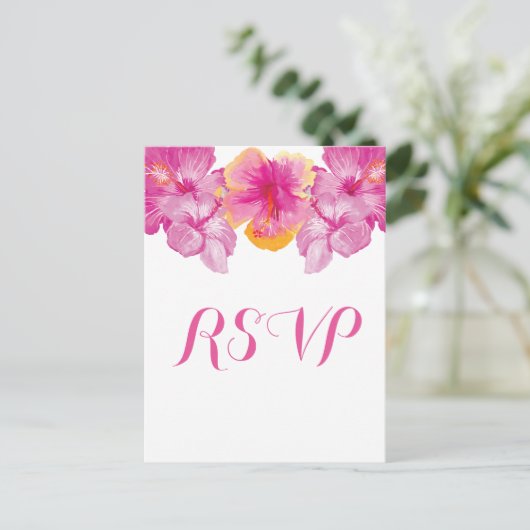 Gespteld Hibiscus Floral RSVP Briefkaart (Staand voorkant)