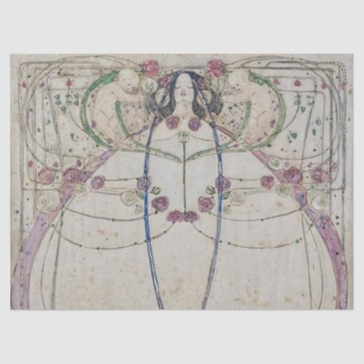 Gesso-panel van Margaret Macdonald Mackintosh Tissuepapier (Voorkant)