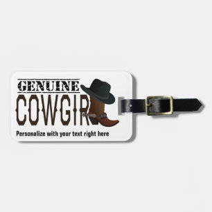 Gestampt GENUINE Cowgirl met boot en Pet Bagagelabel