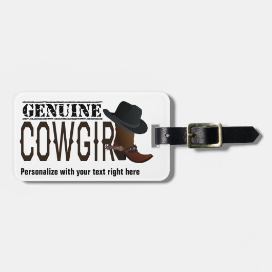 Gestampt GENUINE Cowgirl met boot en Pet Bagagelabel (Voorkant horizontaal)
