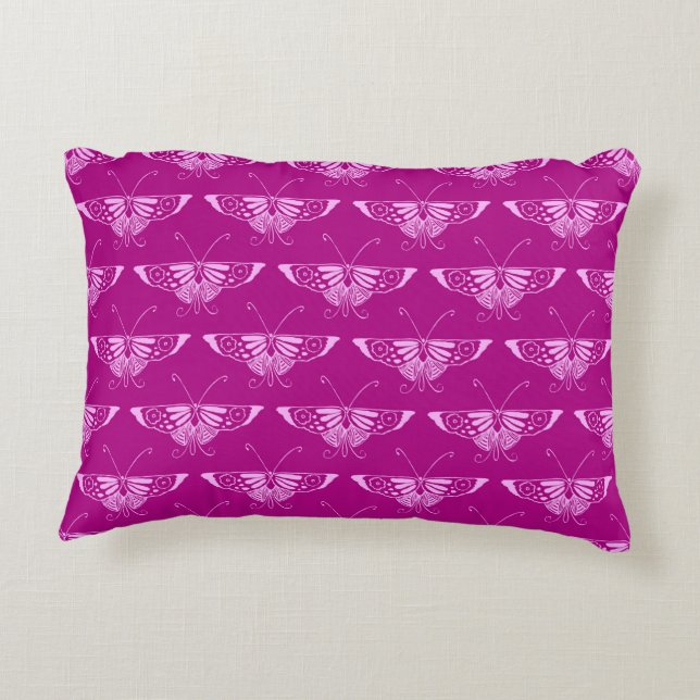 Gestandaardiseerde Deco-vlinder - magenta en roze Accent Kussen (Achterkant)