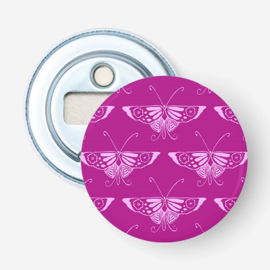 Gestandaardiseerde Deco-vlinder - magenta en roze Button Flesopener (Voorkant)