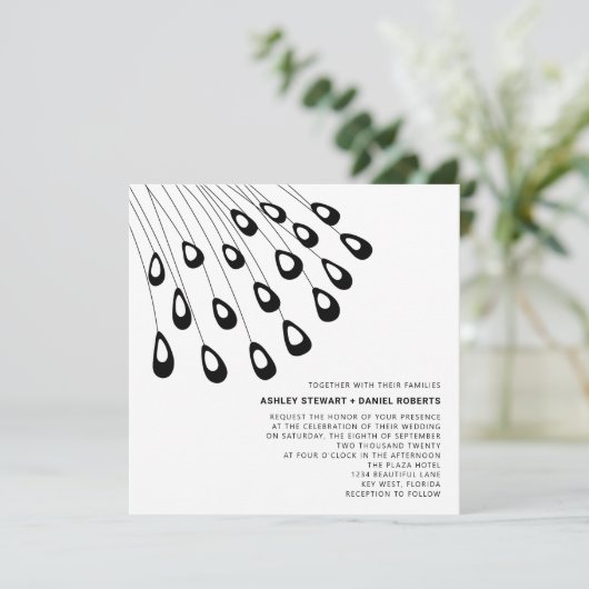 Gestandaardiseerde peacock Feathers Modern Wedding Kaart (Staand voorkant)