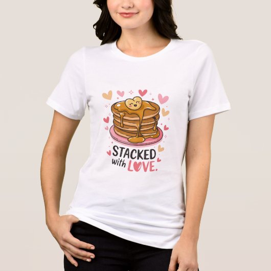 Gestapeld met liefde - Schattige pannenkoek Valent Tri-Blend Shirt (Voorkant)