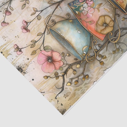 GESTAPELD THEE CUPS DECOUPAGE TISSUEPAPIER (Detail)