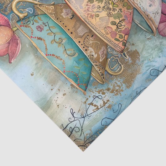 GESTAPELD THEE CUPS DECOUPAGE TISSUEPAPIER (Detail)