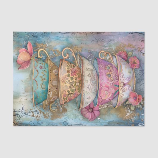 GESTAPELD THEE CUPS DECOUPAGE TISSUEPAPIER (Voorkant)