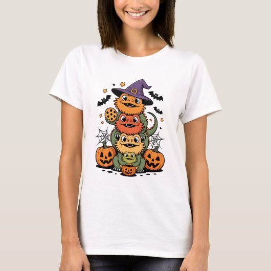 Gestapelde baardagamen Halloween ontwerp T-shirt (Voorkant)