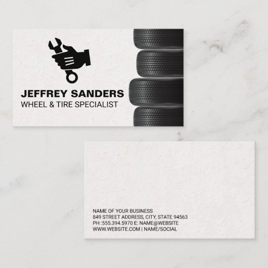 Gestapelde banden | monteur met sleutel logo visitekaartje (Voorkant / Achterkant)
