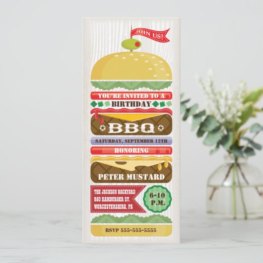 Gestapelde BBQ Hamburger Party Invitation Kaart (Staand voorkant)
